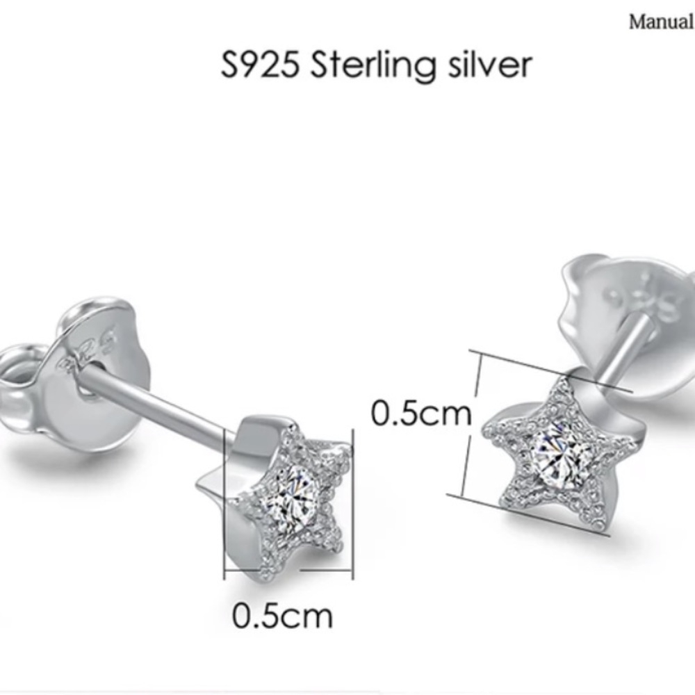 Sterling Silver 925 CZ Star Stud Earrings - Picture 4 of 5